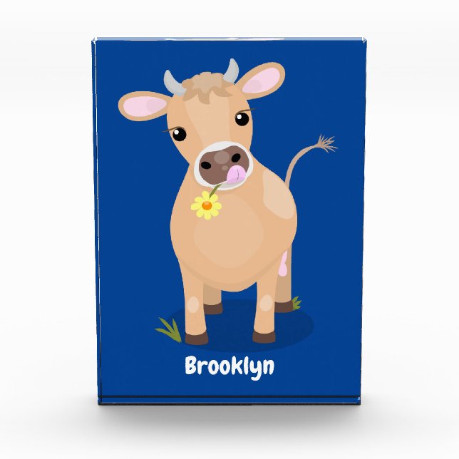 Cute happy jersey cow and flower cartoon photo block (Front)