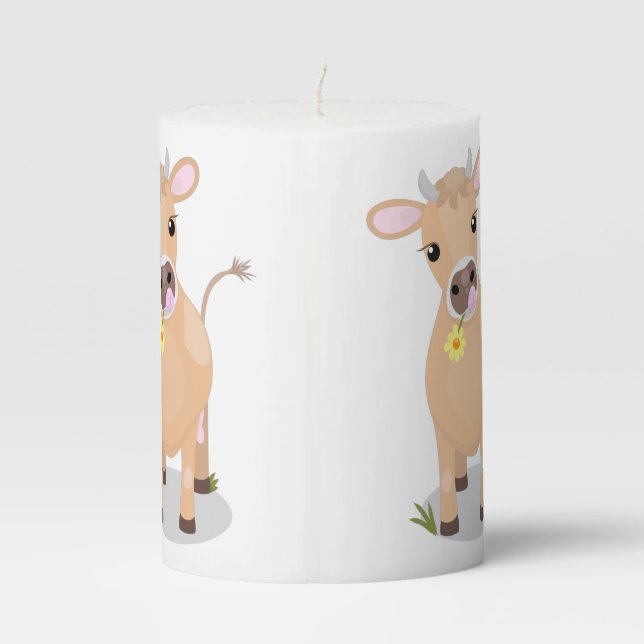 Cute happy jersey cow and flower cartoon pillar candle (Back)