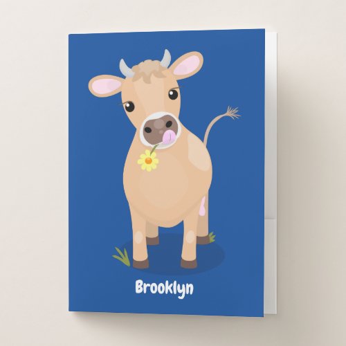 Cute happy jersey cow and flower cartoon pocket folder