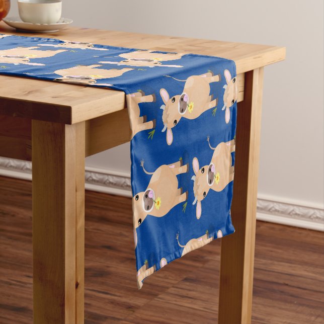 Cute happy jersey cow and flower cartoon short table runner (In Situ)