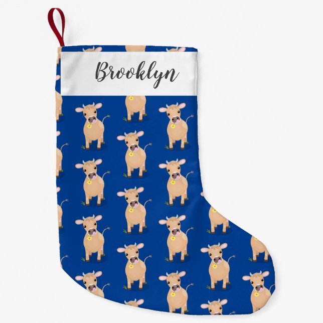 Cute happy jersey cow and flower cartoon small christmas stocking (Front)