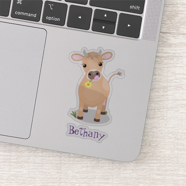 Cute happy jersey cow and flower cartoon sticker (Detail)