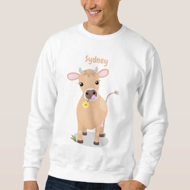 Cute happy jersey cow and flower cartoon sweatshirt (Front)