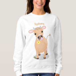 Cute happy jersey cow and flower cartoon sweatshirt
