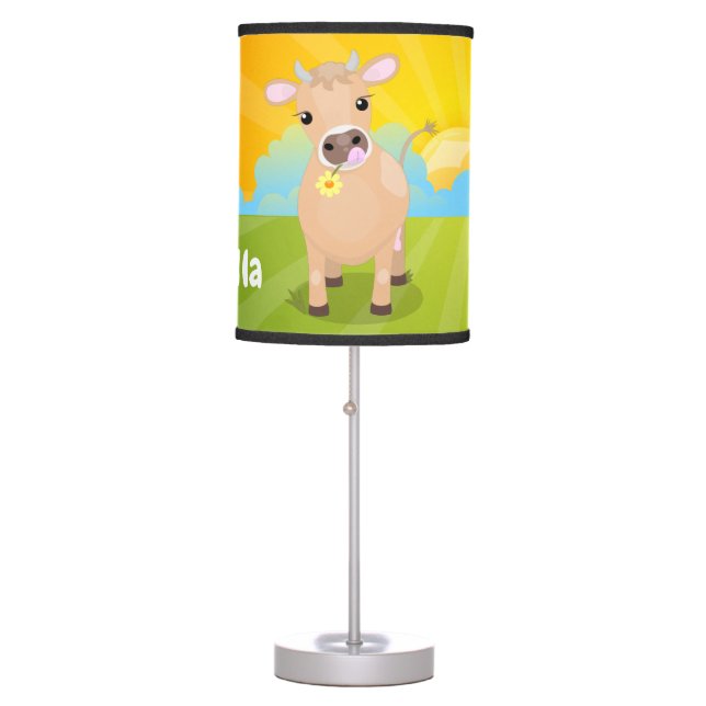 Cute happy jersey cow and flower cartoon table lamp (Front)