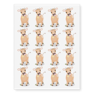 Cute happy jersey cow and flower cartoon temporary tattoos