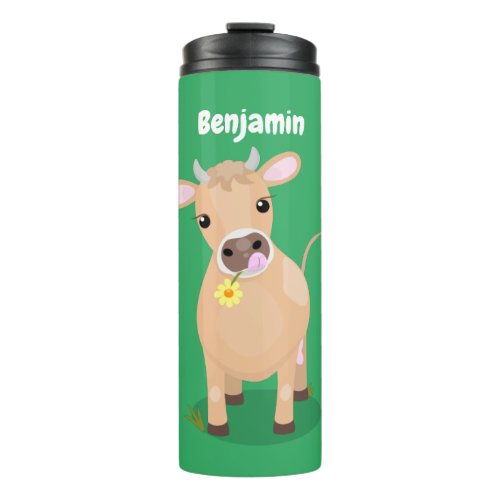 Cute happy jersey cow and flower cartoon thermal tumbler