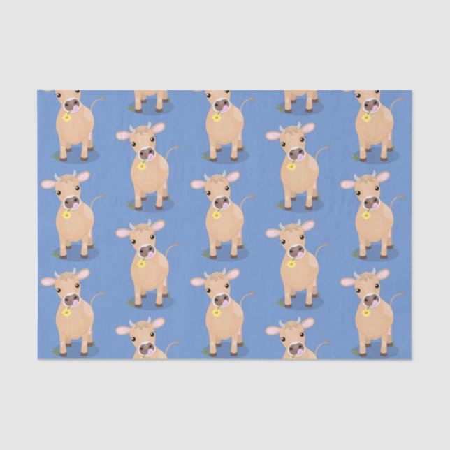 Cute happy jersey cow and flower cartoon tissue paper (Front)