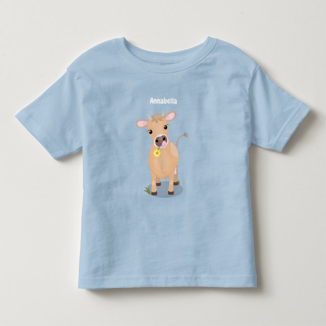 Cute happy jersey cow and flower cartoon toddler t-shirt (Front)
