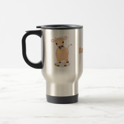 Cute happy jersey cow and flower cartoon travel mug