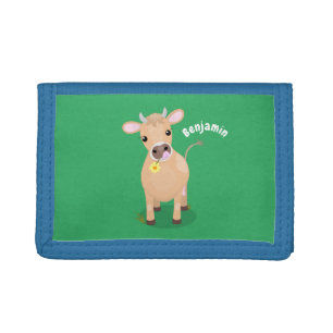 Cute happy jersey cow and flower cartoon tri-fold wallet