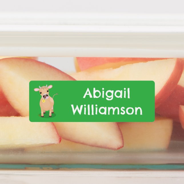 Cute happy jersey cow cartoon personalized labels (Affixed)