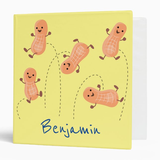 Cute happy jumping peanuts cartoon illustration 3 ring binder (Front/Inside)