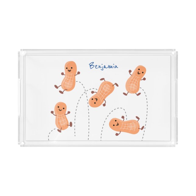 Cute happy jumping peanuts cartoon illustration acrylic tray (Front)