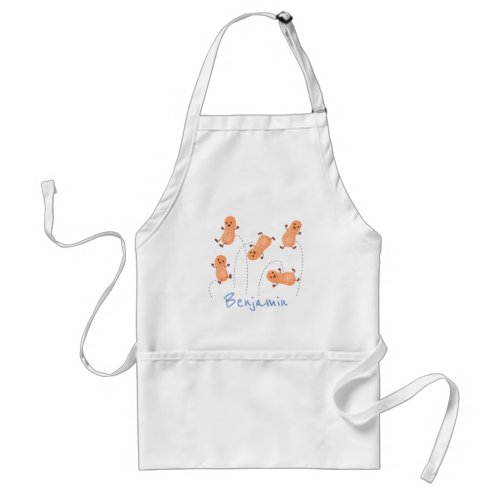 Cute happy jumping peanuts cartoon illustration adult apron