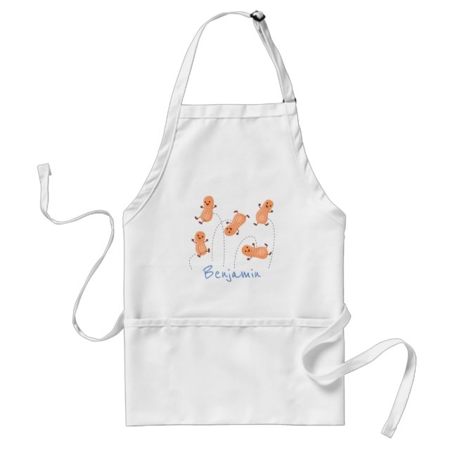 Cute happy jumping peanuts cartoon illustration adult apron (Front)