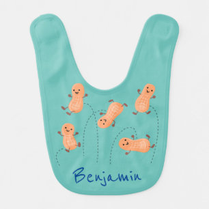 Cute happy jumping peanuts cartoon illustration baby bib