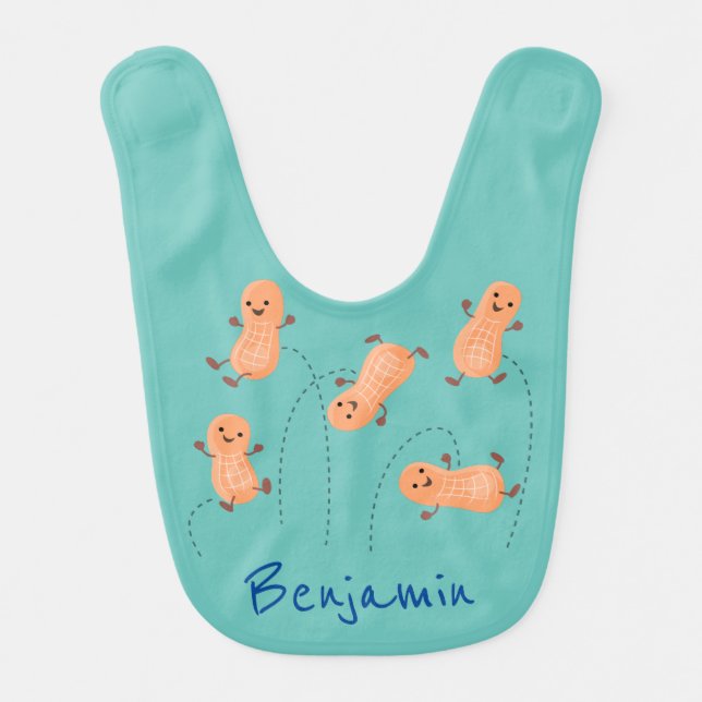 Cute happy jumping peanuts cartoon illustration baby bib (Front)