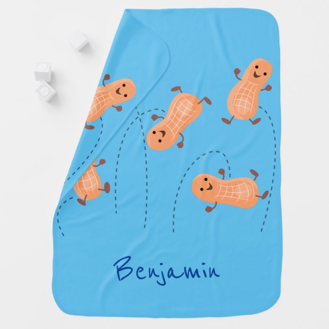 Cute happy jumping peanuts cartoon illustration baby blanket (In Situ)