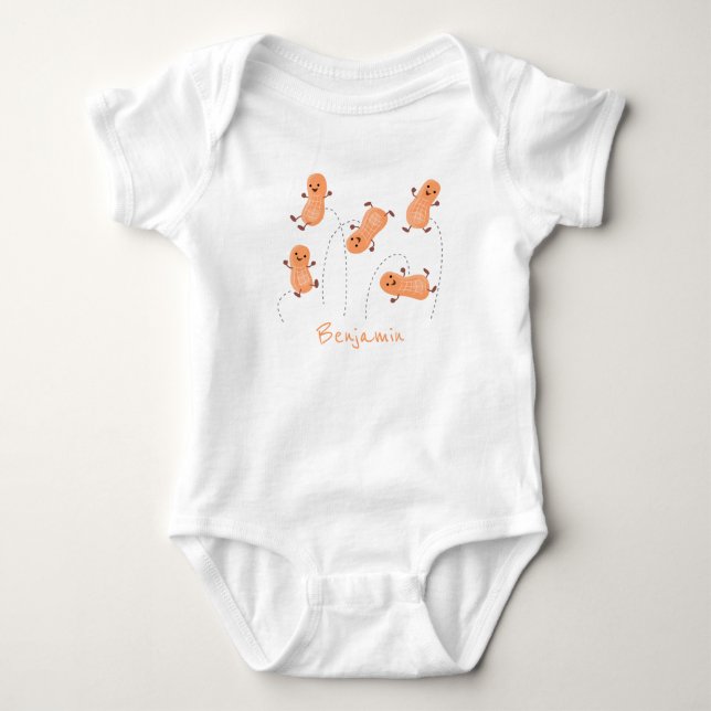 Cute happy jumping peanuts cartoon illustration baby bodysuit (Front)