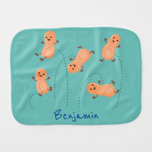 Cute happy jumping peanuts cartoon illustration baby burp cloth