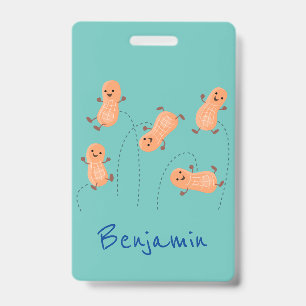 Cute happy jumping peanuts cartoon illustration badge