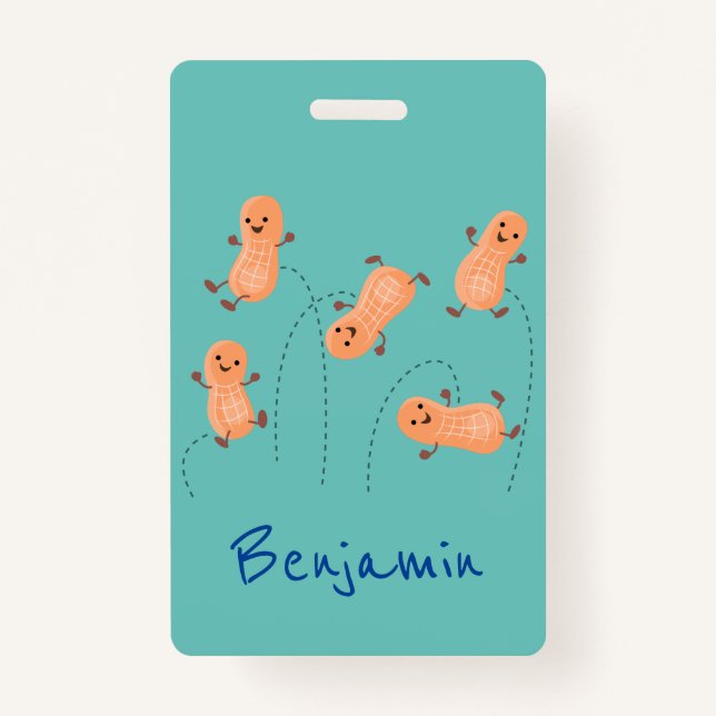 Cute happy jumping peanuts cartoon illustration badge (Front)