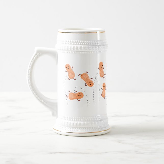 Cute happy jumping peanuts cartoon illustration beer stein (Left)