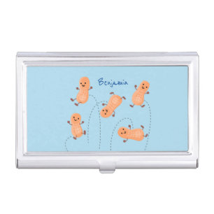 Cute happy jumping peanuts cartoon illustration business card case