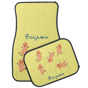Cute happy jumping peanuts cartoon illustration car floor mat
