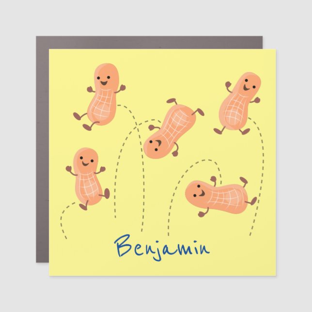Cute happy jumping peanuts cartoon illustration car magnet (Front)