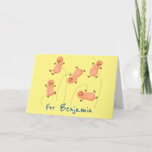 Cute happy jumping peanuts cartoon illustration card