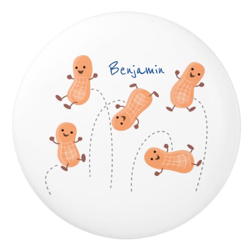 Cute happy jumping peanuts cartoon illustration ceramic knob