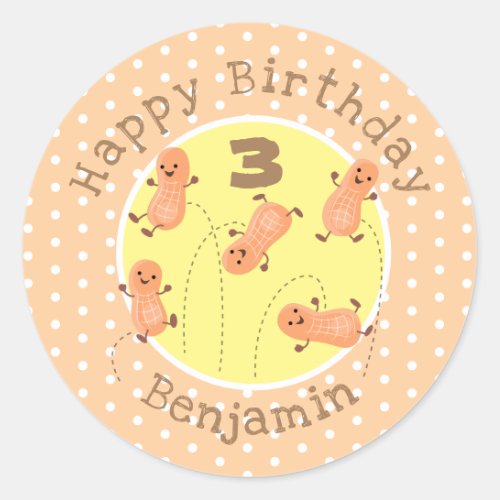 Cute happy jumping peanuts cartoon illustration classic round sticker