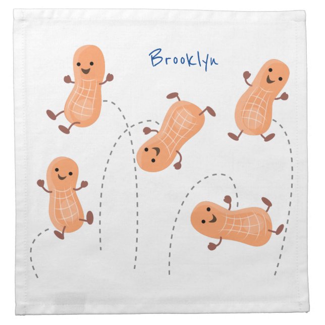 Cute happy jumping peanuts cartoon illustration cloth napkin (Front)