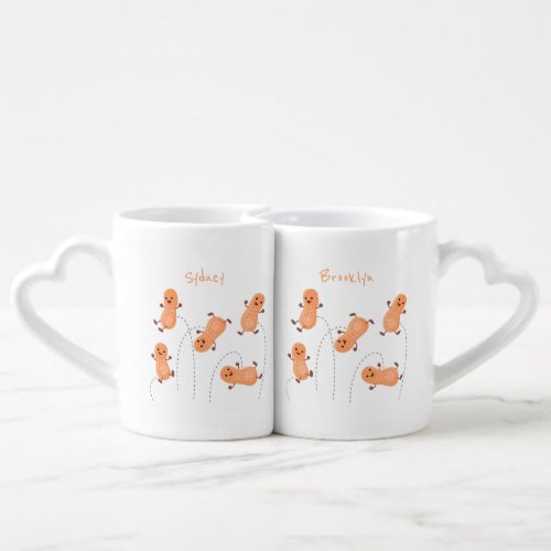 Cute happy jumping peanuts cartoon illustration coffee mug set