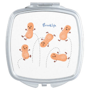 Cute happy jumping peanuts cartoon illustration compact mirror