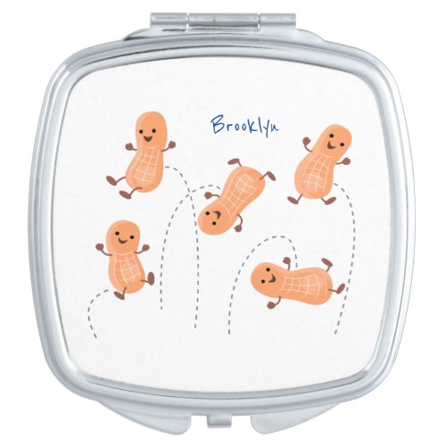 Cute happy jumping peanuts cartoon illustration compact mirror