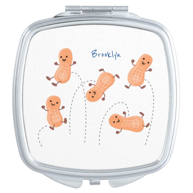 Cute happy jumping peanuts cartoon illustration compact mirror (Front)