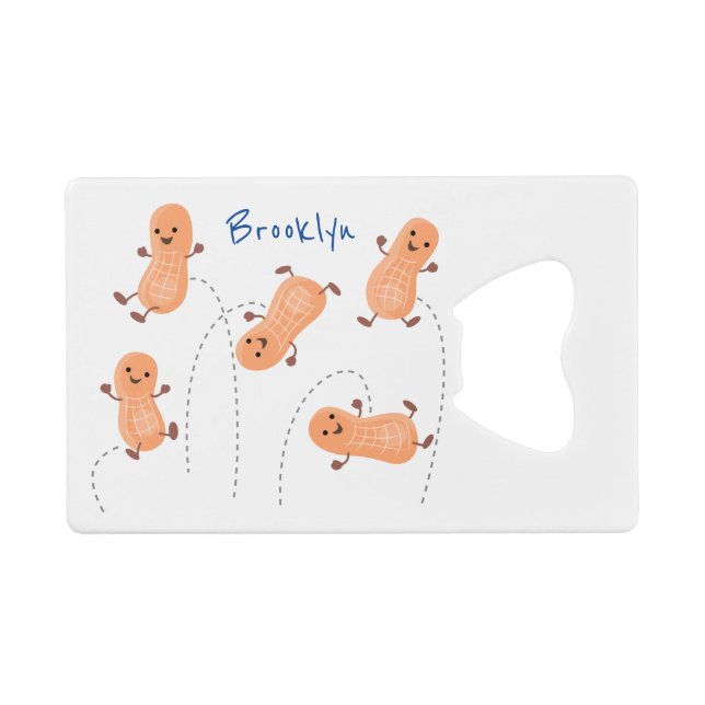 Cute happy jumping peanuts cartoon illustration credit card bottle opener (Front (Horizontal))
