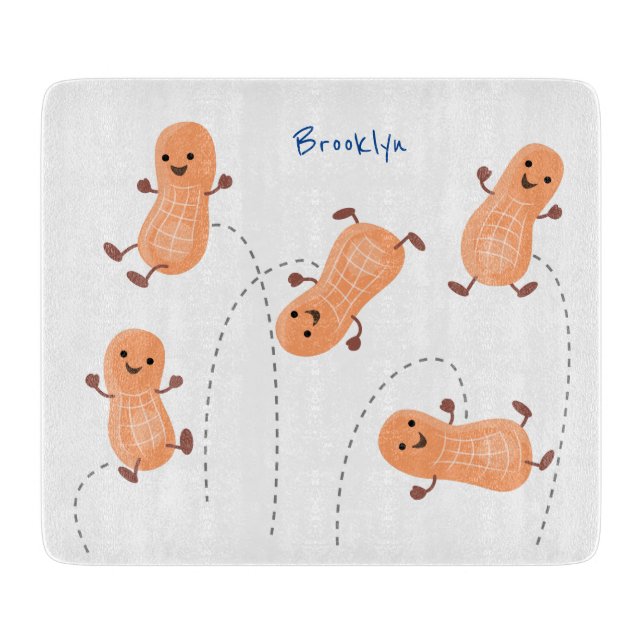 Cute happy jumping peanuts cartoon illustration cutting board (Front)