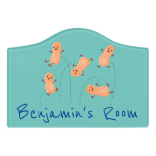 Cute happy jumping peanuts cartoon illustration door sign