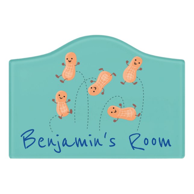 Cute happy jumping peanuts cartoon illustration door sign (Small Crest Front)