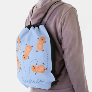 Cute happy jumping peanuts cartoon illustration drawstring bag