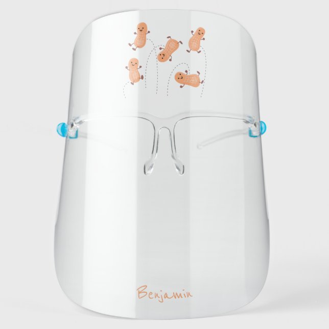Cute happy jumping peanuts cartoon illustration face shield (Front)