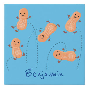 Cute happy jumping peanuts cartoon illustration faux canvas print