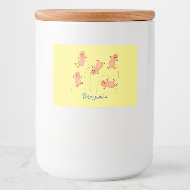 Cute happy jumping peanuts cartoon illustration food label (Front)