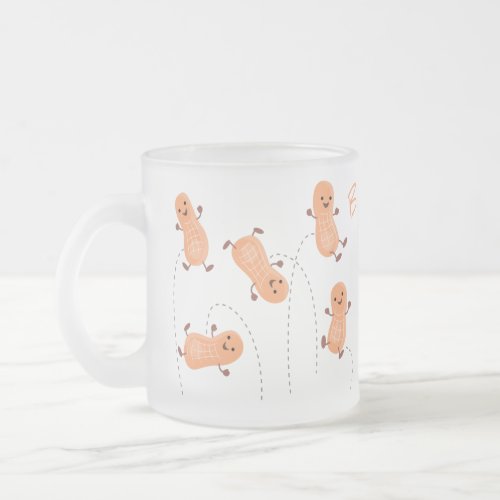 Cute happy jumping peanuts cartoon illustration frosted glass coffee mug