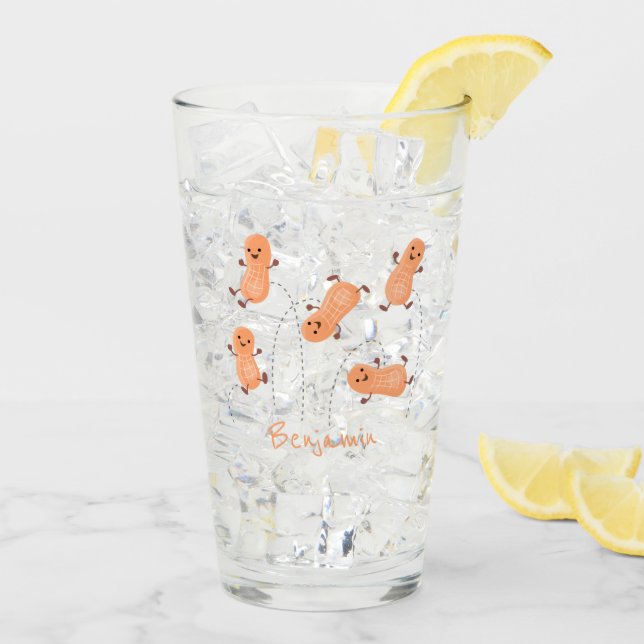 Cute happy jumping peanuts cartoon illustration glass (Back Ice)