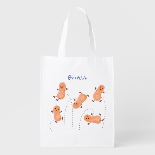 Cute happy jumping peanuts cartoon illustration grocery bag
